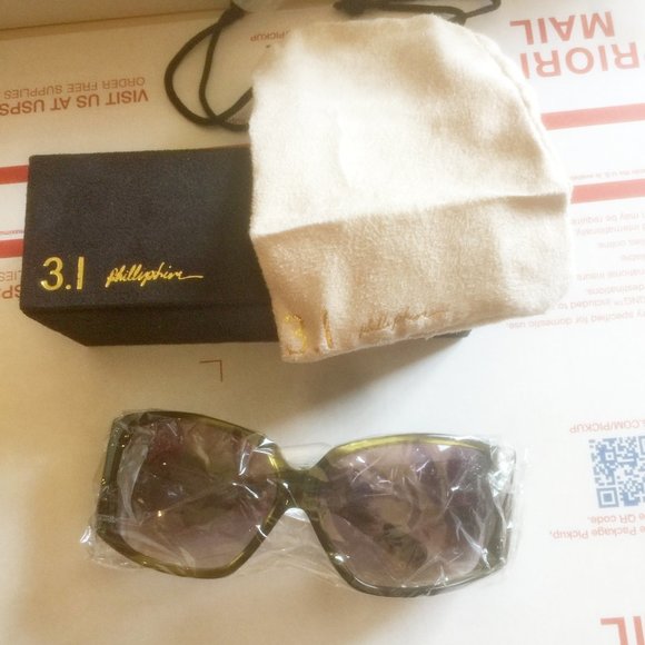 3.1 Phillip Lim "SKYLER" green marbled acetate wide wayfarer sunglasses - Picture 8 of 8